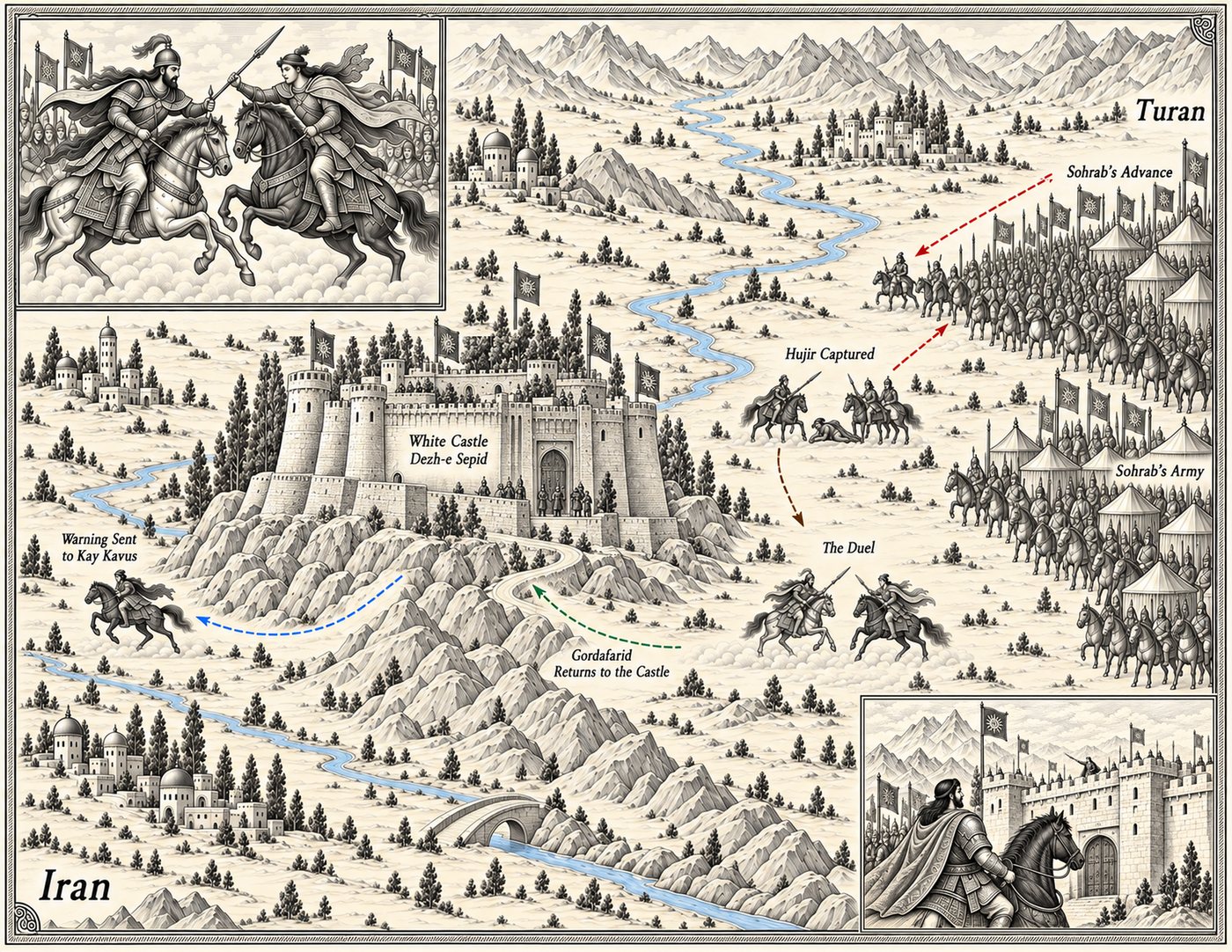 Map: Sohrab’s advance on the White Fortress